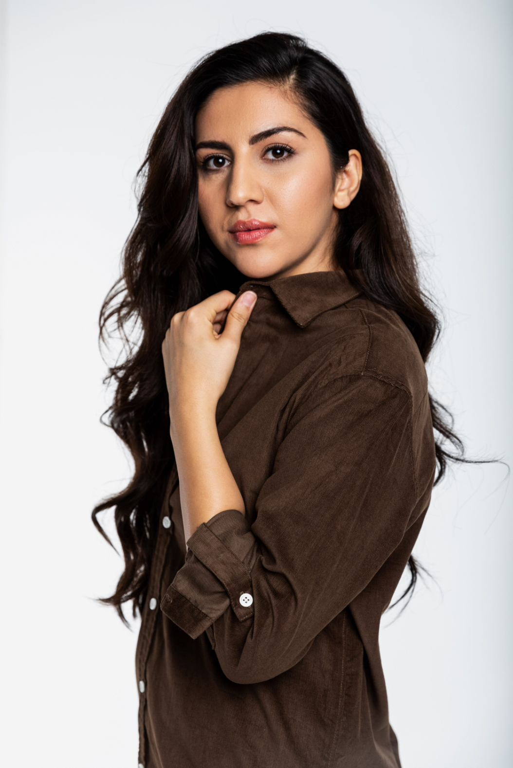 CHOCOLATE BABYCORD GIRLFRIEND MIDI DRESS