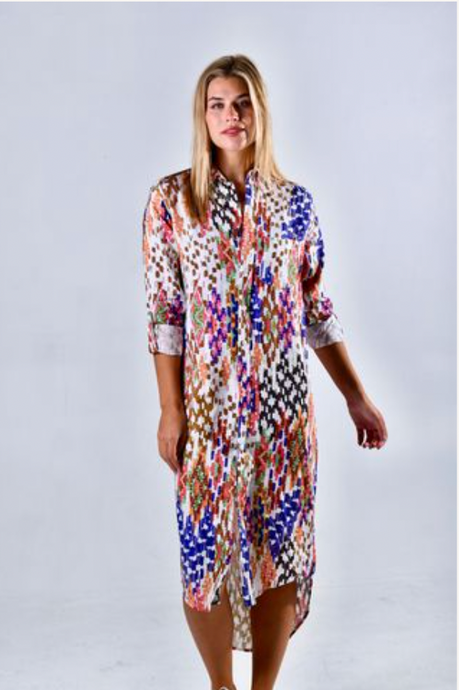 MULTI DOT LINEN GIRLFRIEND MIDI DRESS