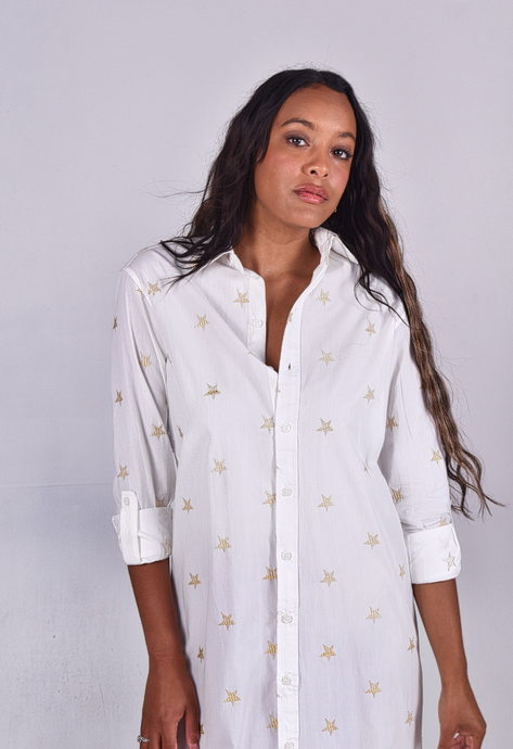 GOLD STARS COTTON GIRLFRIEND DRESS