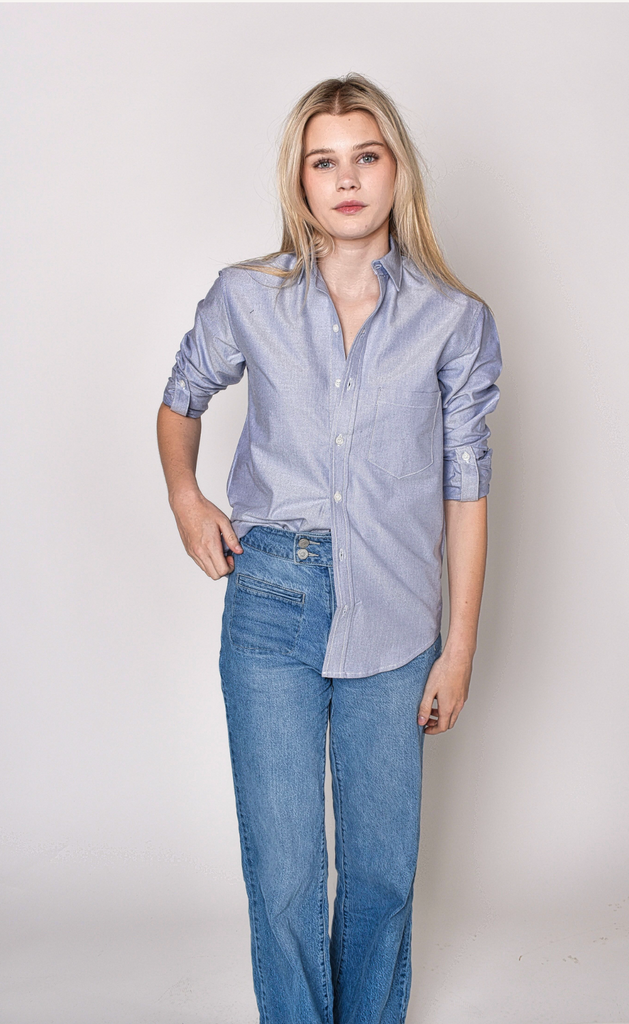 BLUE OXFORD GIRLFRIEND BUTTON DOWN SHIRT  E M I L Y P H I L L I P S
