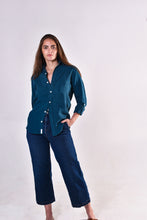 TEAL WASHED LINEN GIRLFRIEND BUTTON DOWN SHIRT