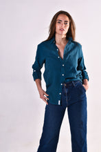 TEAL WASHED LINEN GIRLFRIEND BUTTON DOWN SHIRT