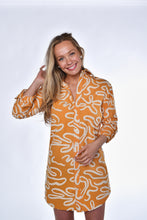 YELLOW AND WHITE SQUIGGLES COTTON GIRLFRIEND MINI DRESS