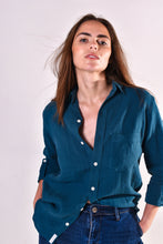 TEAL WASHED LINEN GIRLFRIEND BUTTON DOWN SHIRT