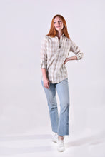 WHITE & KHAKI CHECK LINEN GIRLFRIEND SHIRT