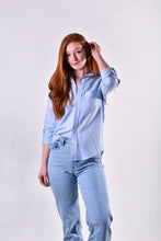 BLUE & WHITE STRIPE LINEN GIRLFRIEND SHIRT