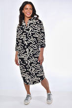 BLACK AND WHITE SQUIGGLES COTTON GIRLFRIEND MIDI DRESS