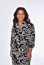 BLACK AND WHITE SQUIGGLES COTTON GIRLFRIEND MIDI DRESS