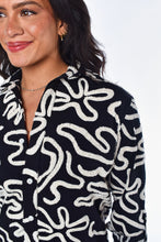 BLACK AND WHITE SQUIGGLES COTTON GIRLFRIEND MIDI DRESS