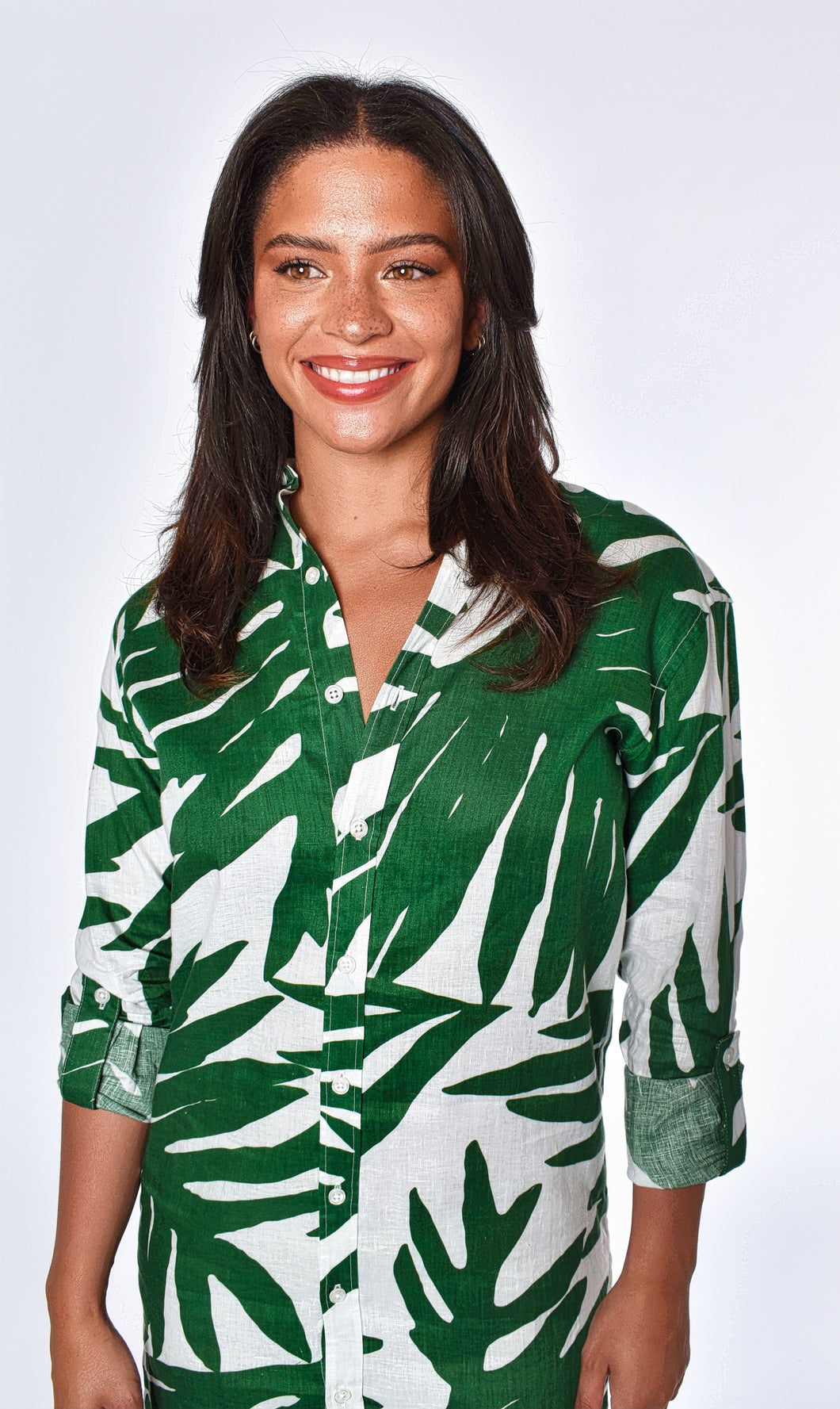 GREEN LEAF PRINT LINEN GIRLFRIEND DRESS 7 (XXL) GREEN LEAF PRINT LINEN GIRLFRIEND DRESS 7 (XXL)