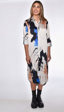 BLACK AND BLUE SPLATTER TENCEL MIDI DRESS