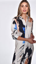 BLACK AND BLUE SPLATTER TENCEL MIDI DRESS