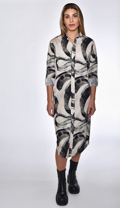 BLACK AND WHITE SWIRLS MIDI DRESS