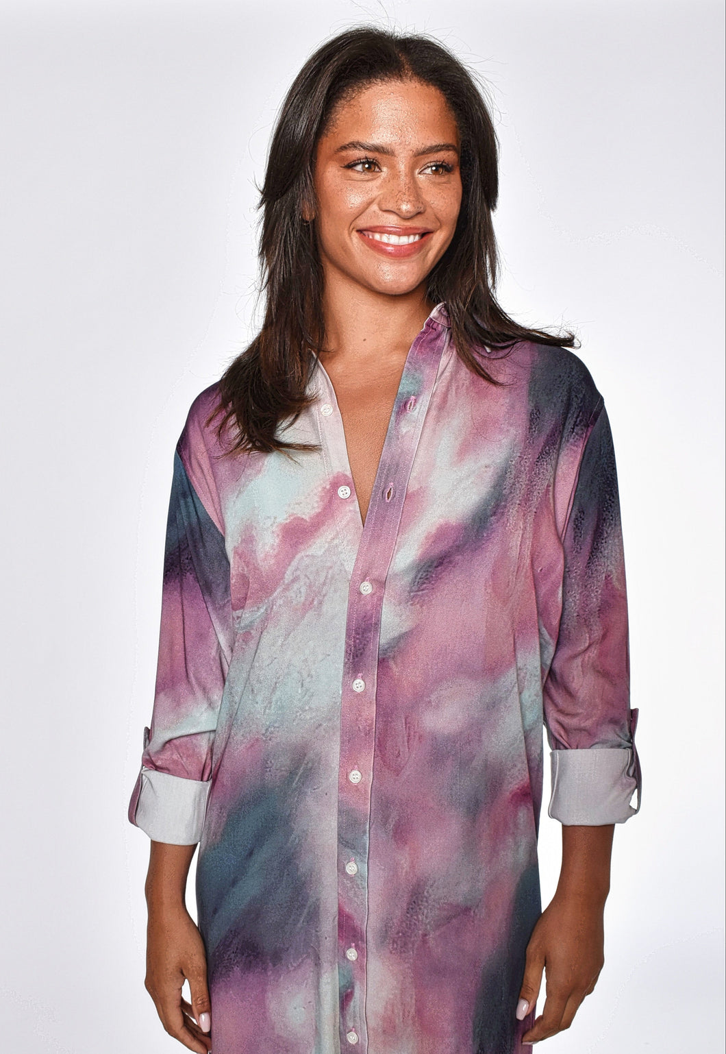 Purple and Blue Marble Tencel Girlfriend Dress 1 (XXS) Purple and Blue Marble Tencel Girlfriend Dress 1 (XXS)