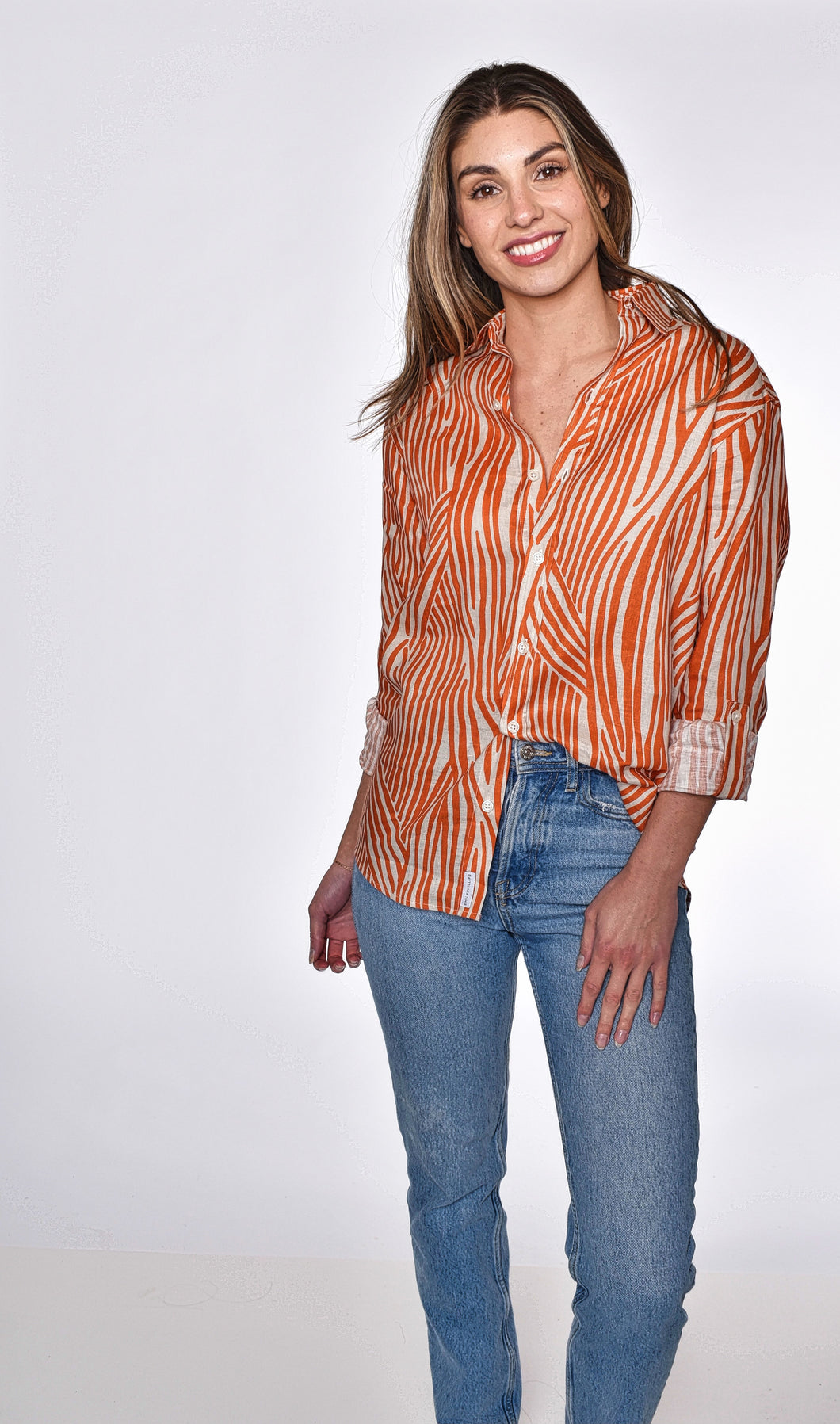 ORANGE ZEBRA LINEN GIRLFRIEND SHIRT