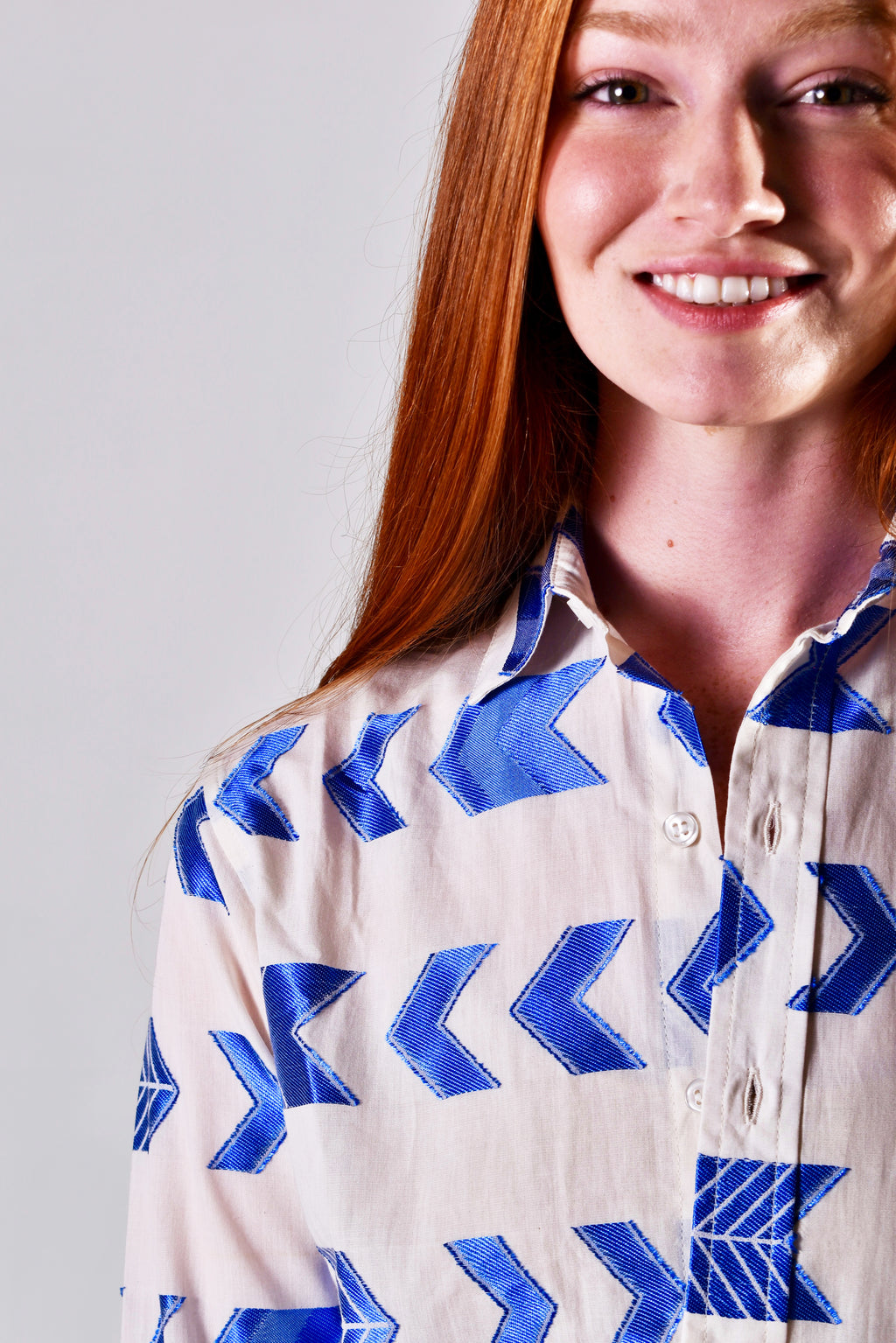 BLUE & WHITE ARROWS COTTON GIRLFRIEND MIDI DRESS