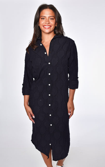 BLACK COTTON FLOWERS GIRLFRIEND MIDI DRESS
