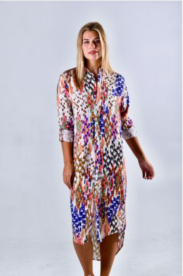 MULTI DOT LINEN GIRLFRIEND MIDI DRESS 2 (XS)