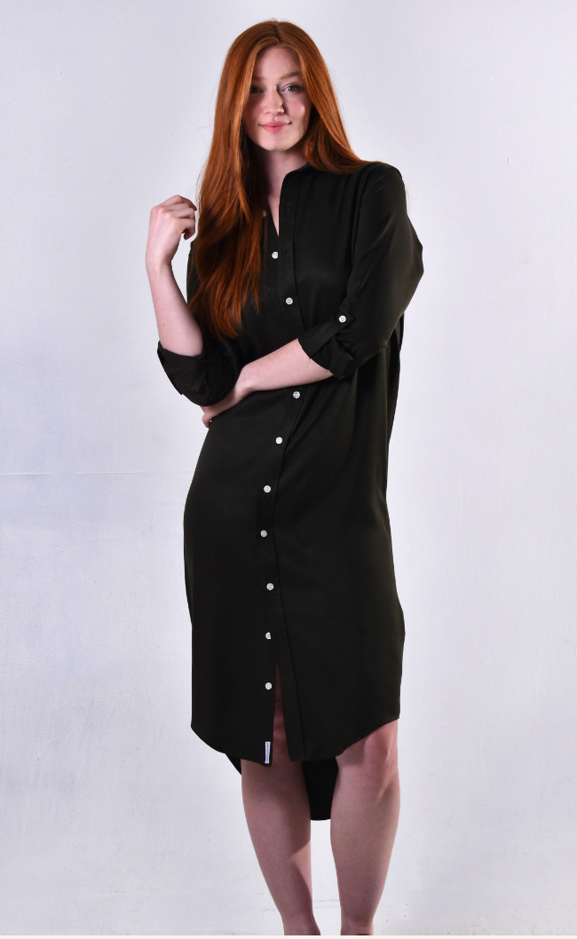 midi tencel dress HUNTER GREEN TENCEL GIRLFRIEND MIDI DRESS 6 (XL)