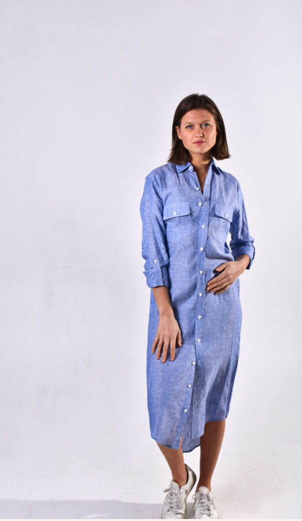 light blue linen midi dress Blue Linen Blend Square Neck Midi Dress