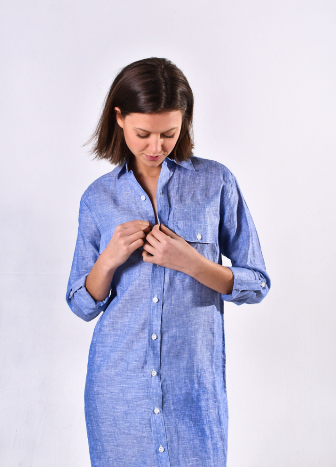 SKY BLUE LINEN GIRLFRIEND MIDI DRESS