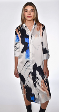 BLACK AND BLUE SPLATTER TENCEL MIDI DRESS