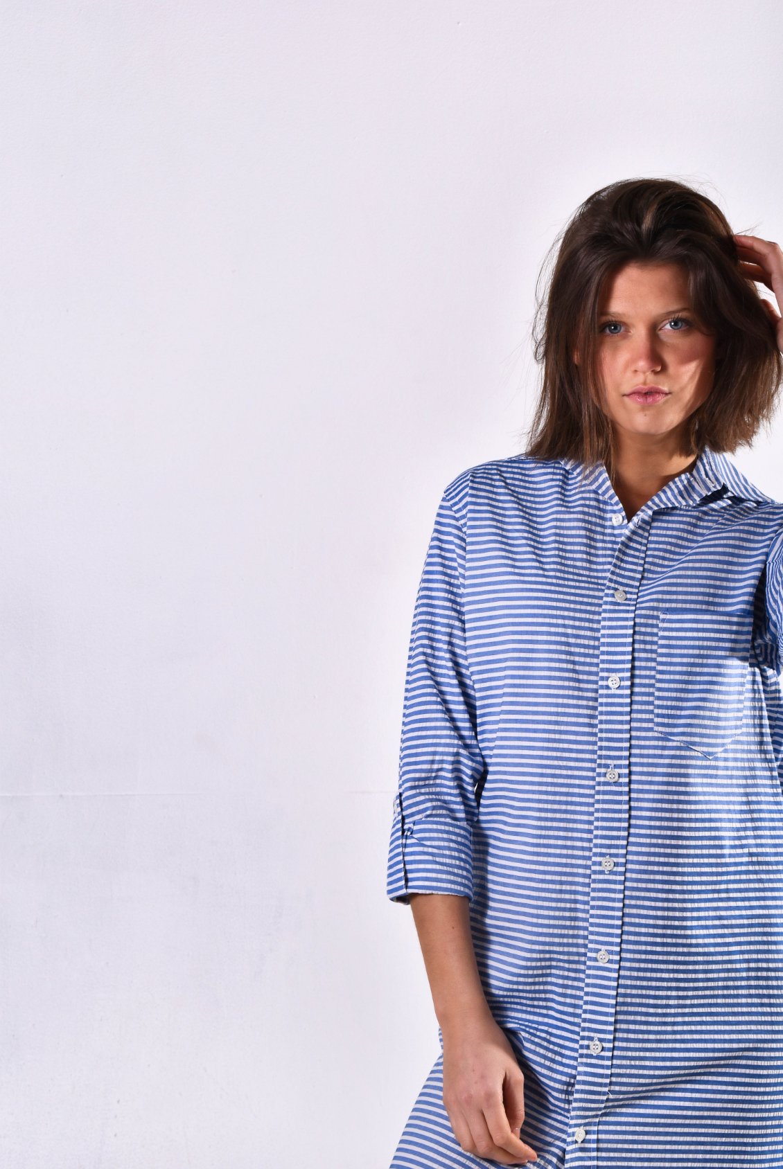 BLUE/WHITE STRIPE COTTON MIDI DRESS