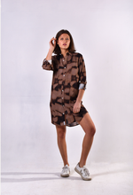 BROWN SQUARES ECO VISCOSE GIRLFRIEND DRESS