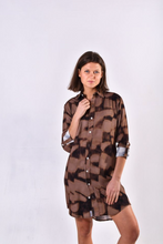 BROWN SQUARES ECO VISCOSE GIRLFRIEND DRESS