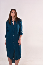 TEAL WASHED LINEN GIRLFRIEND MIDI DRESS