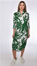 GREEN LEAF PRINT LINEN GIRLFRIEND MIDI DRESS