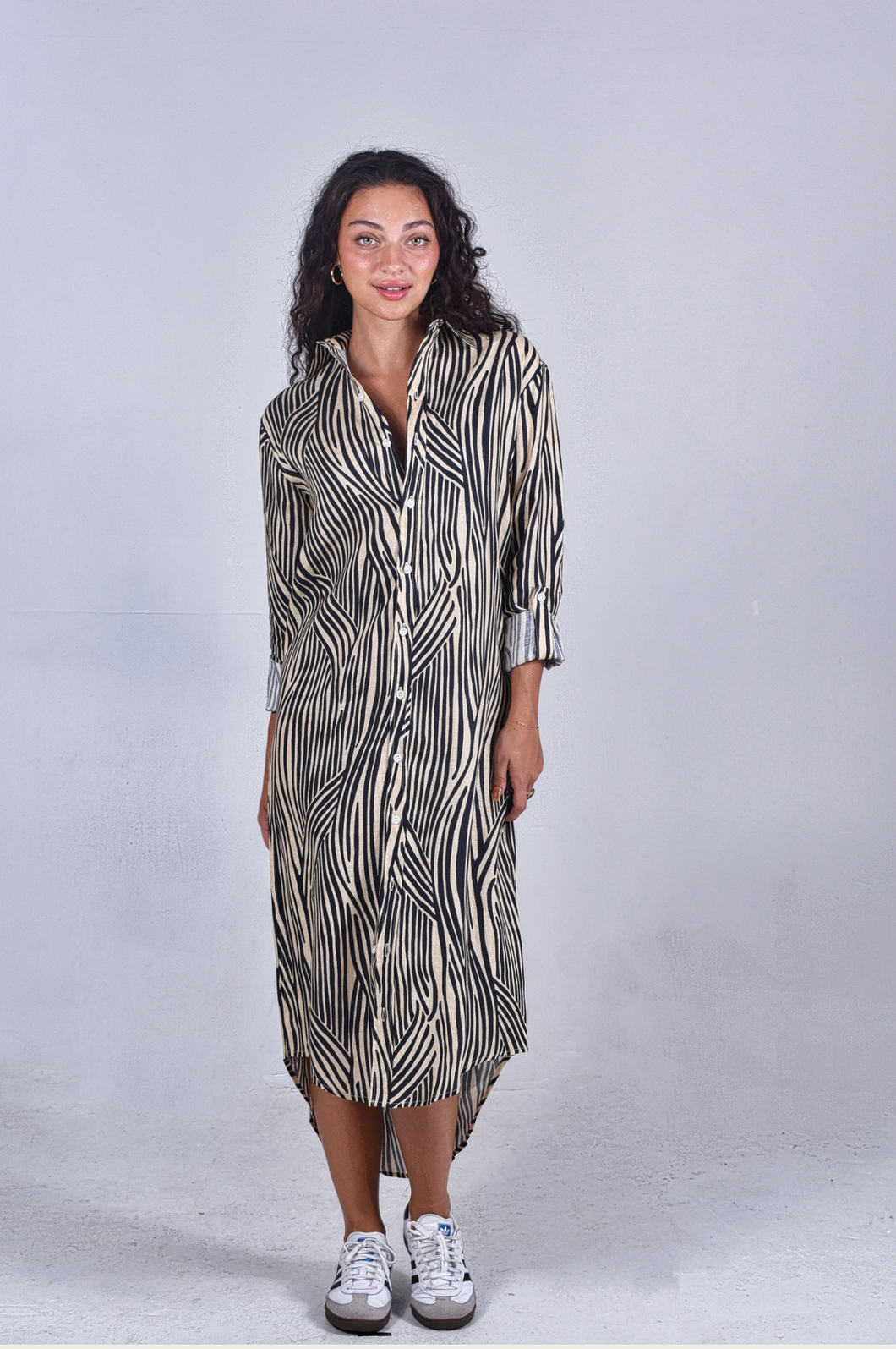 Cream/ Black Zebra Linen Girlfriend Midi Dress 5 (L) Cream/ Black Zebra Linen Girlfriend Midi Dress 5 (L)