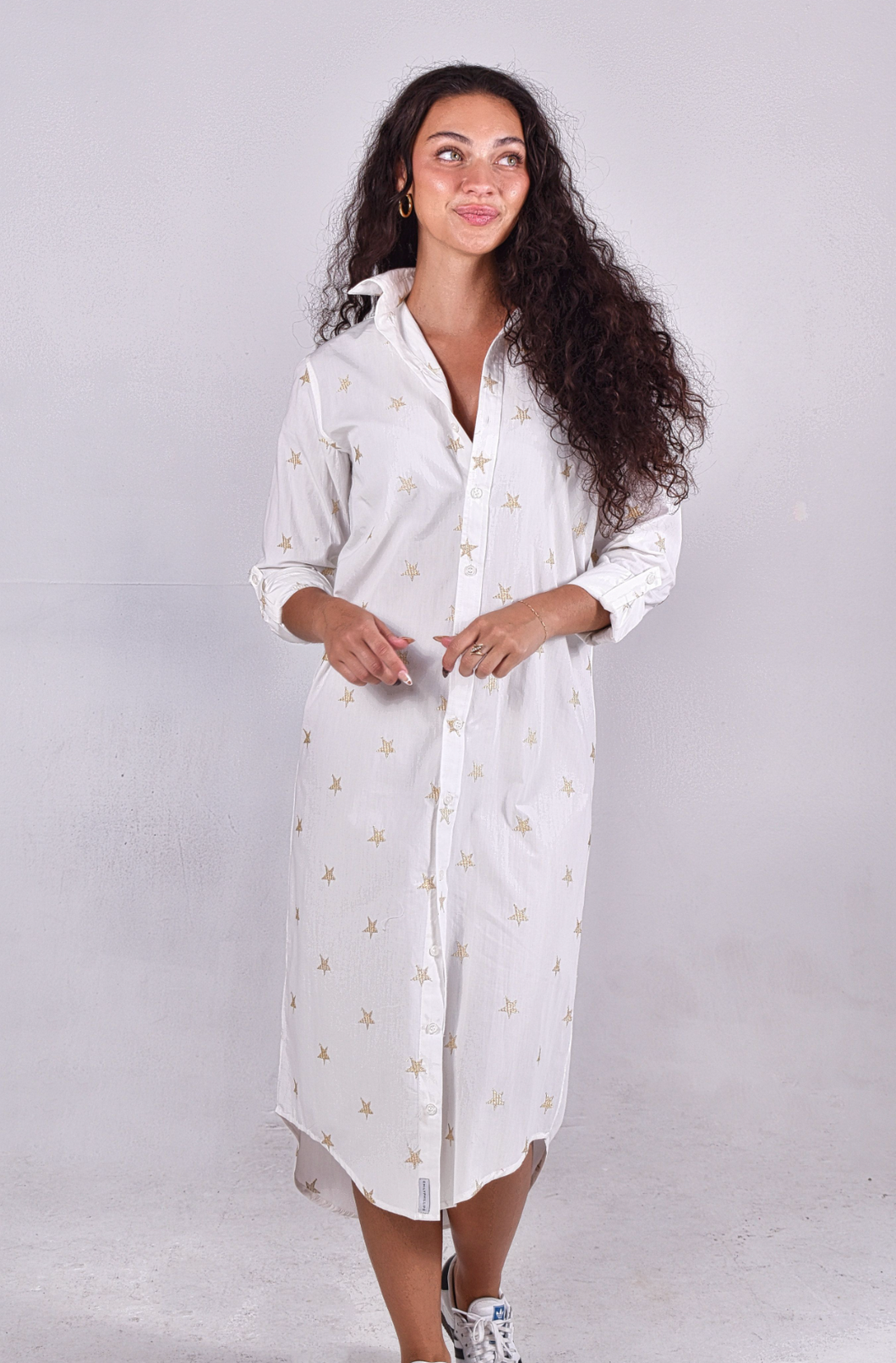 Gold Stars Cotton Girlfriend Midi Dress 3 (S) Gold Stars Cotton Girlfriend Midi Dress 3 (S)