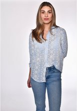 BLUE/CREAM COTTON EMBROIDERY GIRLFRIEND SHIRT