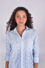BLUE/CREAM COTTON EMBROIDERY GIRLFRIEND SHIRT