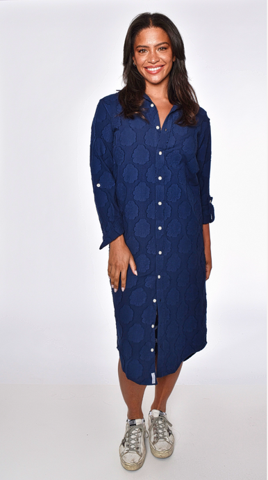 NAVY FLOWERS COTTON MIDI DRESS