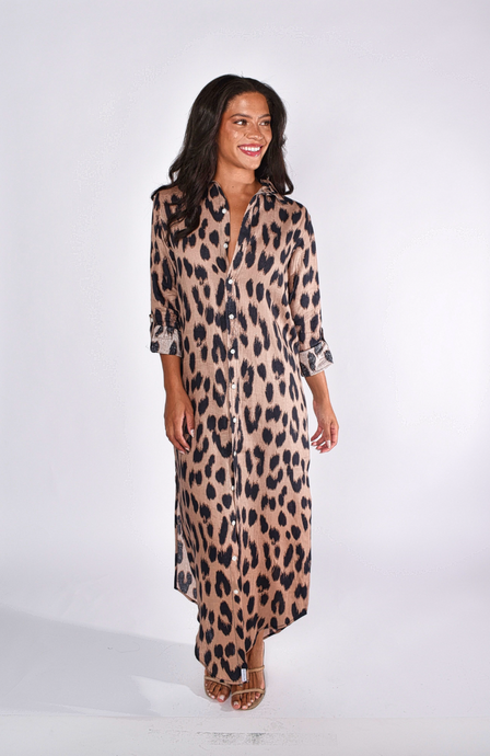 CHEETAH LINEN  GIRLFRIEND MAXI DRESS