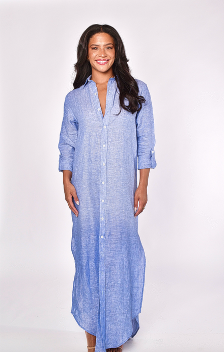 SKY BLUE LINEN  GIRLFRIEND MAXI DRESS