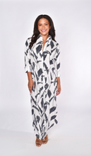 WHITE LINEN NAVY PALMS GIRLFRIEND MAXI DRESS