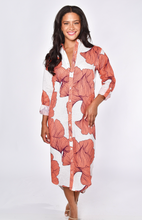 PINK LEAF GINKGO LINEN GIRLFRIEND MIDI DRESS