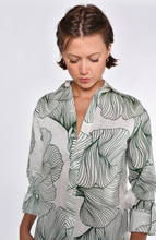 WHITE AND GREEN LEAF GINKGO LINEN GIRLFRIEND MINI DRESS