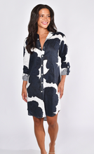 NAVY LEAF GINKGO LINEN GIRLFRIEND MINI DRESS