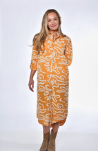 YELLOW AND WHITE SQUIGGLES GIRLFRIEND MIDI DRESS