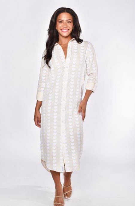 CREAM AND WHITE HEARTS GIRLFRIEND MIDI DRESS