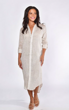 KHAKI GOLD DOT LINEN GIRLFRIEND MIDI DRESS