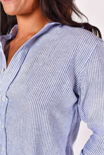 WHITE AND BLUE STRIPED GIRLFRIEND MINI DRESS