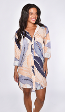 PEACH AND BLUE LEAF LINEN GIRLFRIEND MINI DRESS