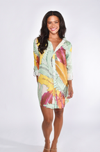 YELLOW AND GREEN LEAF LINEN GIRLFRIEND MINI DRESS