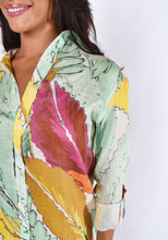 YELLOW AND GREEN LEAF LINEN GIRLFRIEND MINI DRESS