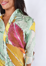 YELLOW AND GREEN LEAF LINEN GIRLFRIEND MIDI DRESS